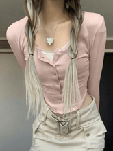 Rosa Strick-Crop-Top mit Spitzen-Patchwork
